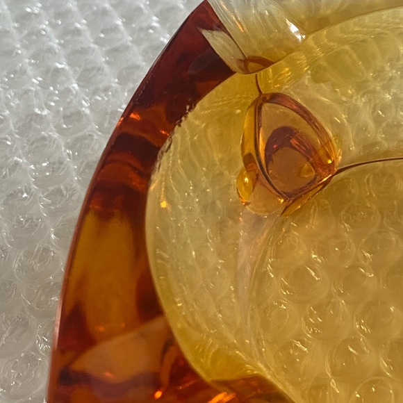 Vintage MCM Heavy Amber Glass Footed Ash Tray - Picture 12 of 13